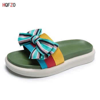 

HQFZO Casual Thick Bottom Women Home Slippers Bowknot Flat Platform Women Sandals Ladies Slide Flip Flops Summer