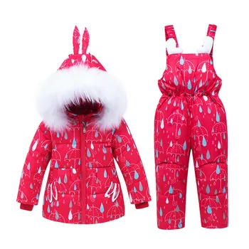 

Lovely Cartoon Winter Toddler Girls Skiing Suits 2pcs Children Outdoor Down Jacket Sets Snow Wear Thick Baby Snowsuit Z645