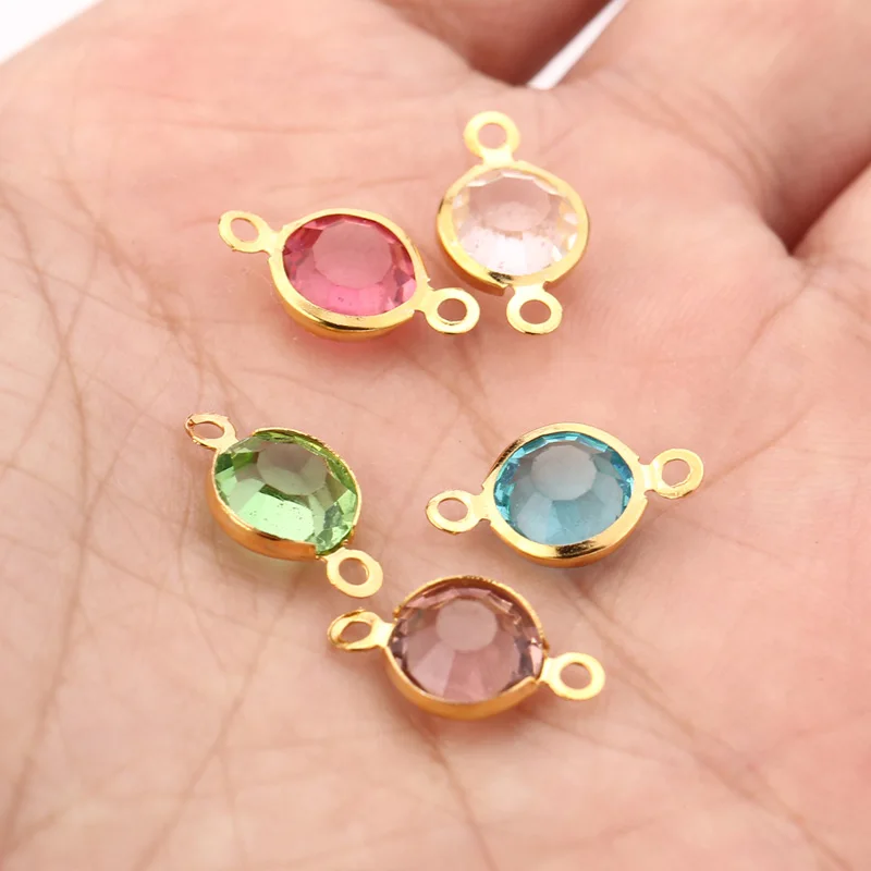 10 pcs/lot New Gold tone stainless steel Connectors Pendants glass Charms DIY Jewelry Making Findings 8.5*15mm Top Quality | Украшения и