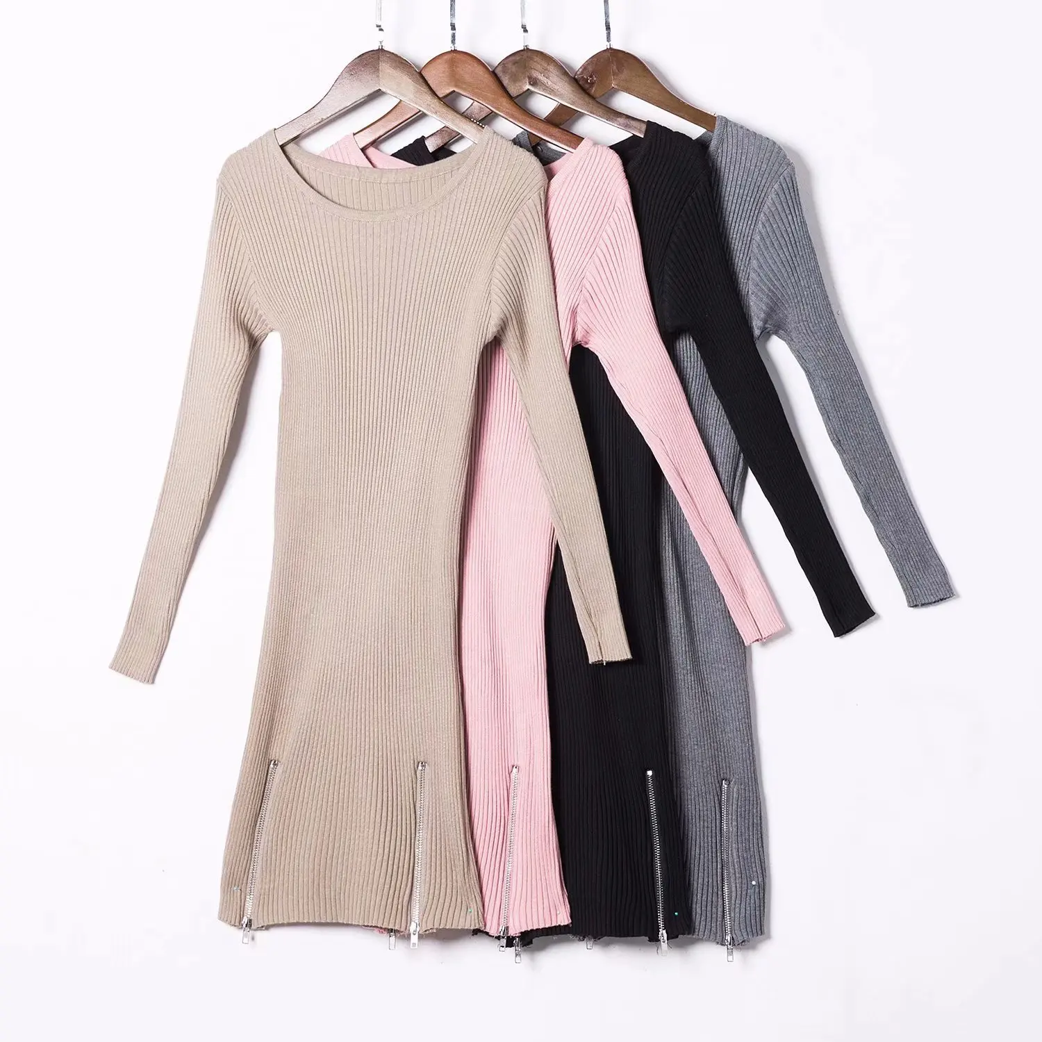 

Autumn New Style Western Style INS Tight-Fit Crew Neck Knitted Skirt Slim Fit Base Long-sleeved Dress Women's Fashion
