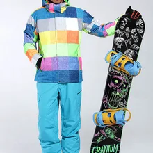 GSOU зимняя мужская Лыжная одежда брюки лыжный костюм сноуборд куртка брюки супер теплые утепленные с капюшоном зимняя одежда брюки костюм