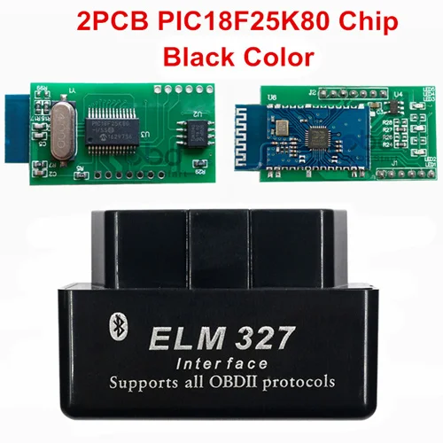 Новейший диагностический инструмент ELM327 V1.5 Bluetooth OBD2 ELM 327 Bluetooth V1.5 PIC18F25K80 Автомобильный сканер кода поддержка протокола J1850 - Цвет: Black 2PCB