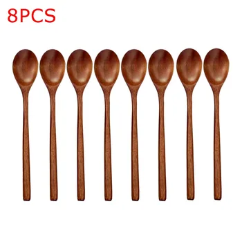 

8PCS Wood Spoons Soup Eco Friendly Tableware Natural Wooden Coffee Kitchen Tool Wood Spoon 23.5*4cm For Cooking Gadget cocina