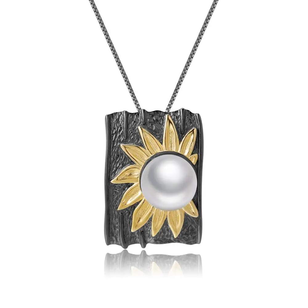 

GEM'S BALLET 925 Sterling Silver Exaggerated Creative Flower Natural Freshwater Pearl Pendant Necklace For Women Fine Jewelry