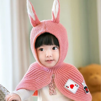 

Cute Rabbit Baby Warm Shawl Hooded Scarf Kids Scarf Windproof Warm Bunny Ears Hat Knitted Cap Kids Scarfs
