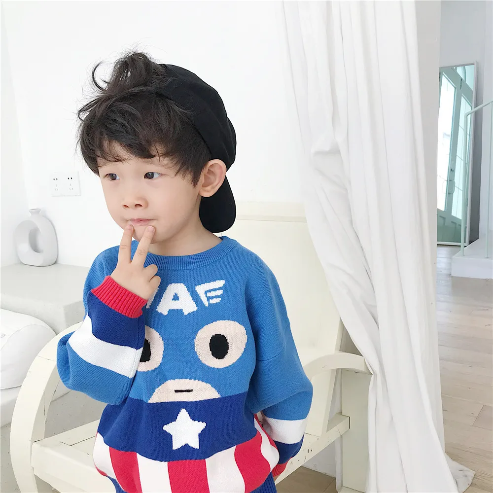 Tonytaobaby/осенне-зимняя одежда; Новая детская одежда для мальчиков и девочек; Ночная легкая школьная сумка с героями мультфильмов; вязаный свитер из чистого хлопка
