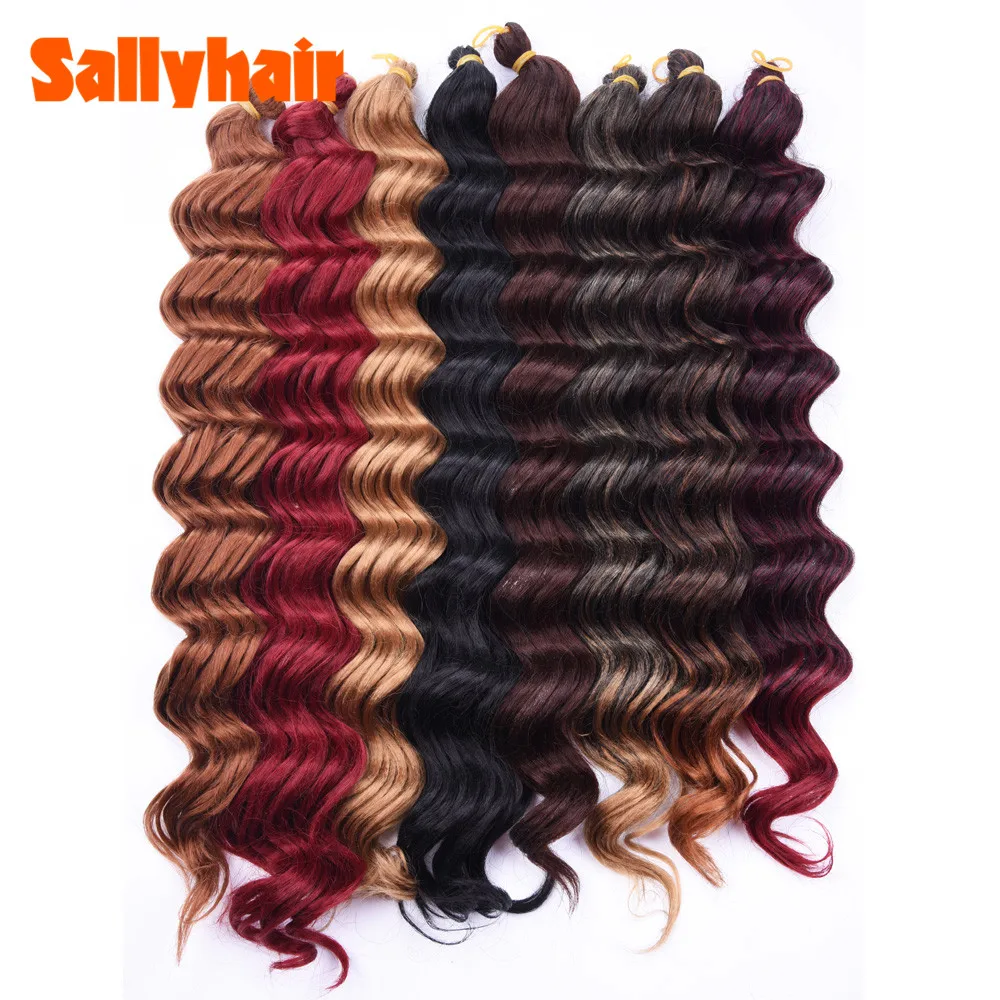 Sallyhair High Temperature Synthetic Deep Wave Twist Crochet Braids Black Color Bulk Hair Extension  (25)