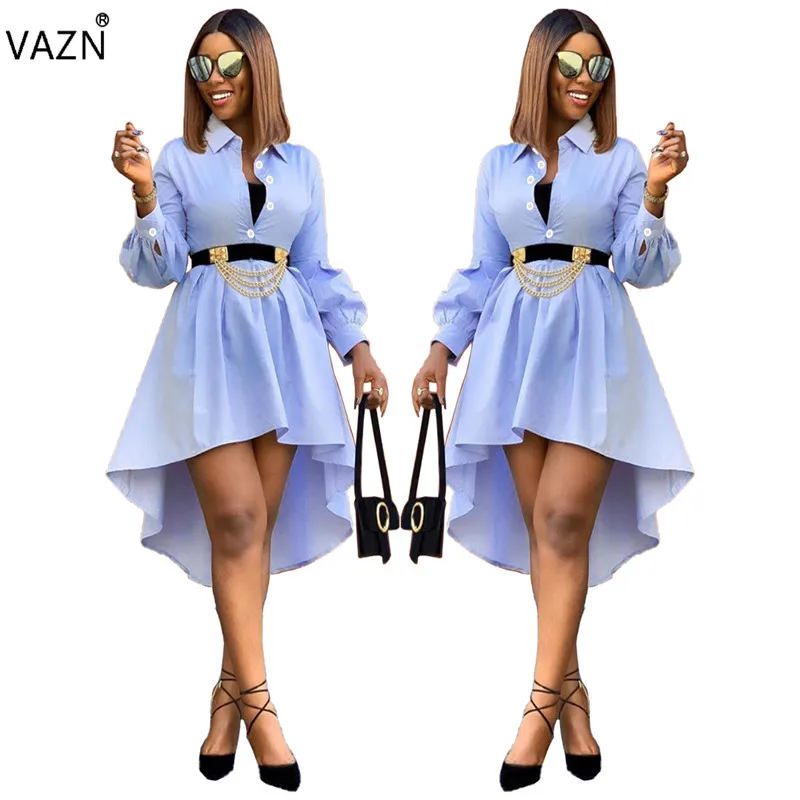 VAZN SM9038, новинка, для молодых леди, синее, для молодых, сексуальное, офисное, модное, одноцветное, Круглый ворот, короткий рукав, женское, прямое, шифоновое, миди платье