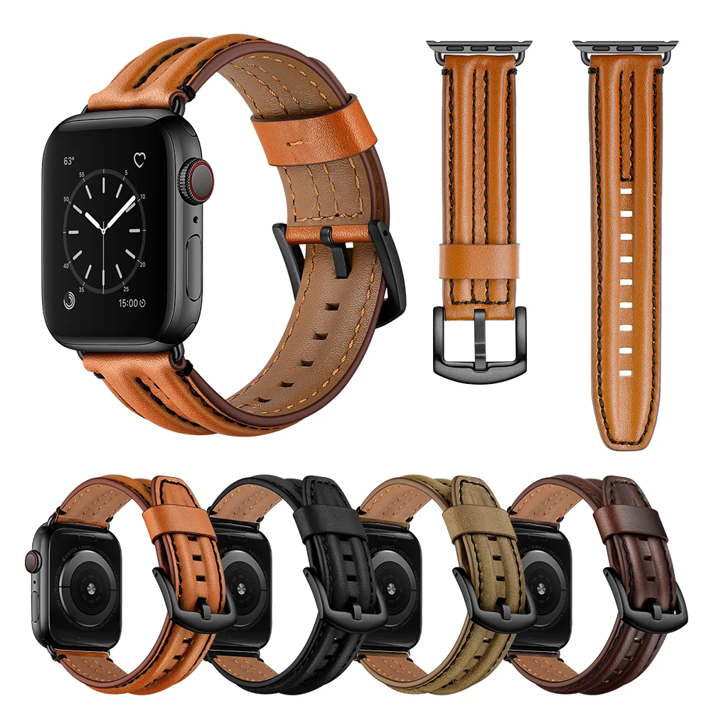 Ремешок из натуральной кожи для Apple Watch Series 5 кожаный браслет iWatch 44 мм 40 42 38
