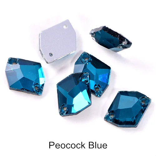 Peocock Blue 5 размеров космические Формы разноцветные стеклянные пришивные стразы с плоской задней частью прозрачные AB пришивные стразы с 2 отверстиями для одежды B0681 - Цвет: Peocock Blue