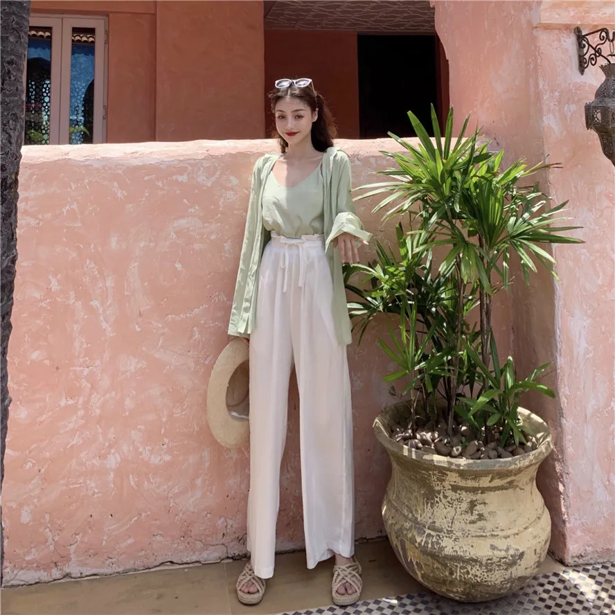 

Photo Shoot Sun-resistant Shirt Two-Piece Set + BCBG Textured Loose-Fit Wide-Leg Trousers Floor-Length Pants Suit