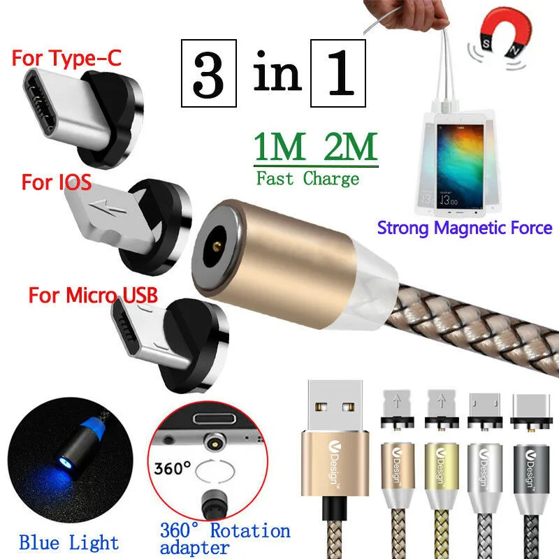 1 м 2 м Круглый Магнитный usb-разъем для быстрой зарядки зарядное устройство кабель для сотовых телефонов
