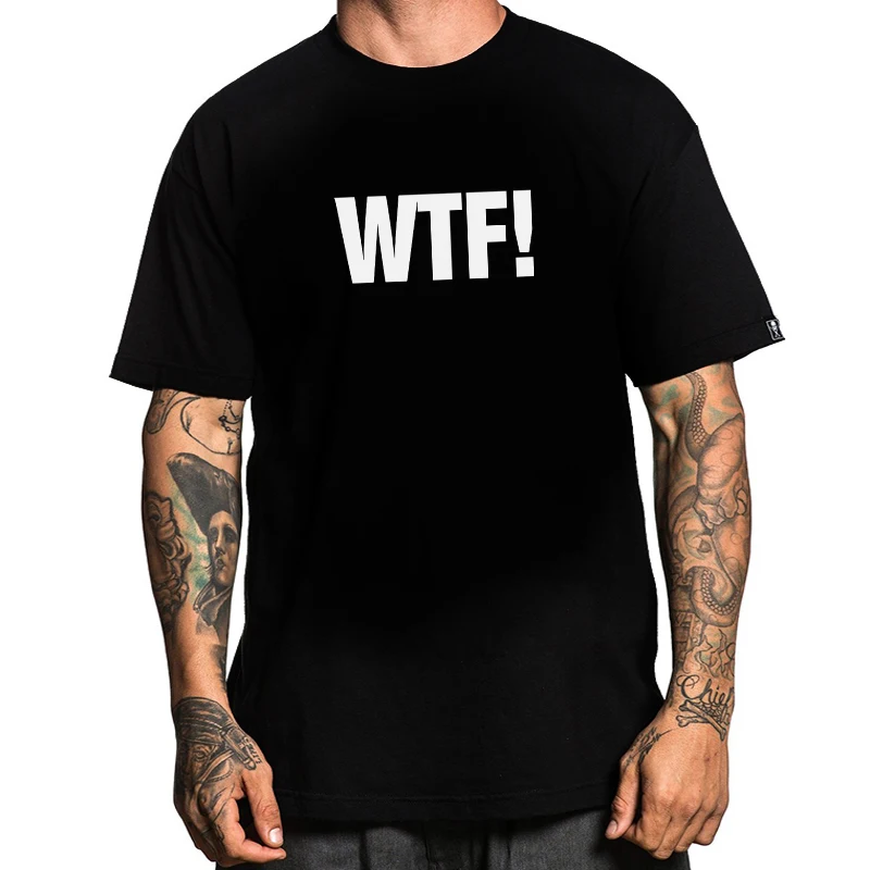 

Street Style Wtf Pattern Black Short T-Shirt 2019 Summer Cotton Round Collar Male Tee Shirt