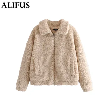 

Fashion Za women basic thick fur jacket coat long sleeve pockets zipper fly warm female solid loose outerwear tops Casual Autum