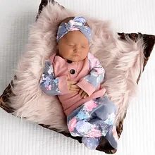 Комплект одежды для новорожденных девочек, футболка с цветочным принтом топы+ штаны в полоску с рисунком+ повязка на голову, одежда для малышей meisje kleding#2