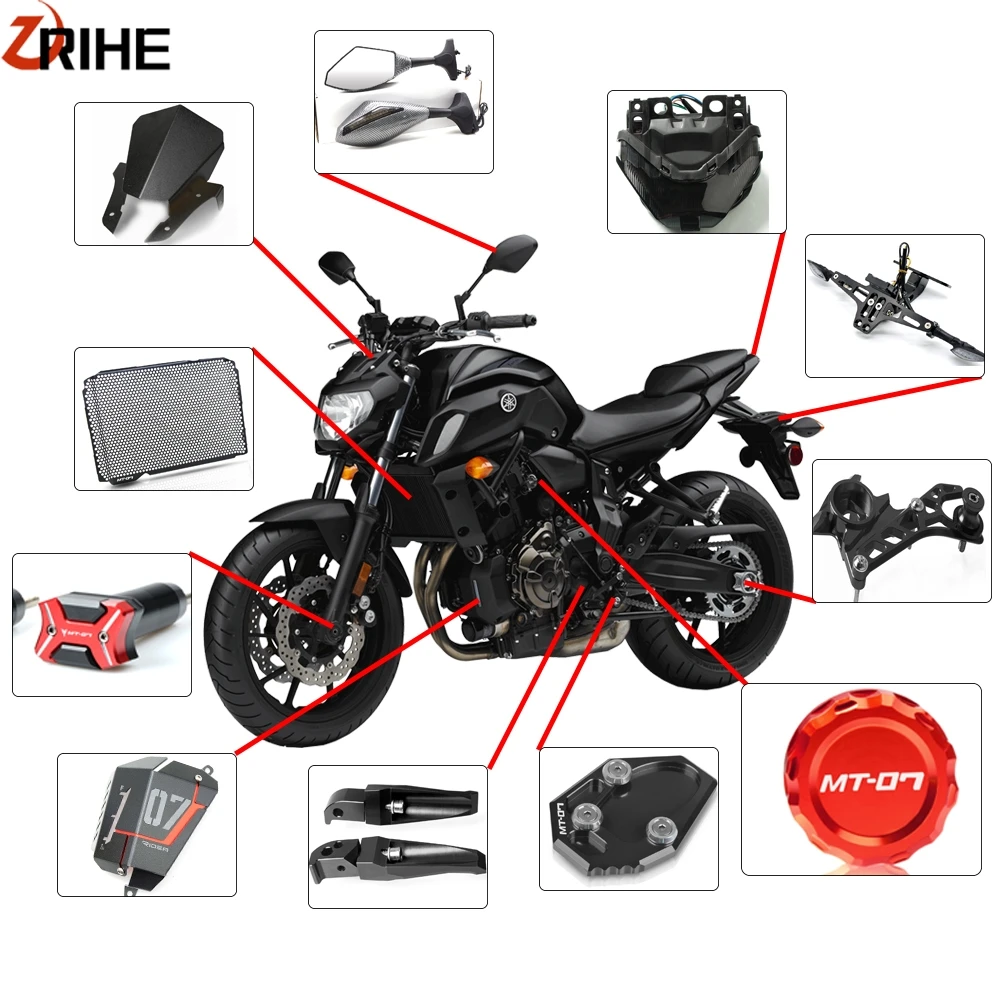 Motos, accesorios y piezas trasero de estriberas de la placa del reposapiés adaptador de los soportes traseros de Moto Accesorios para Yamaha MT-07 FZ-07 2013-2016 Artudatech Conjunto trasero de motocicleta raghuinstech.com