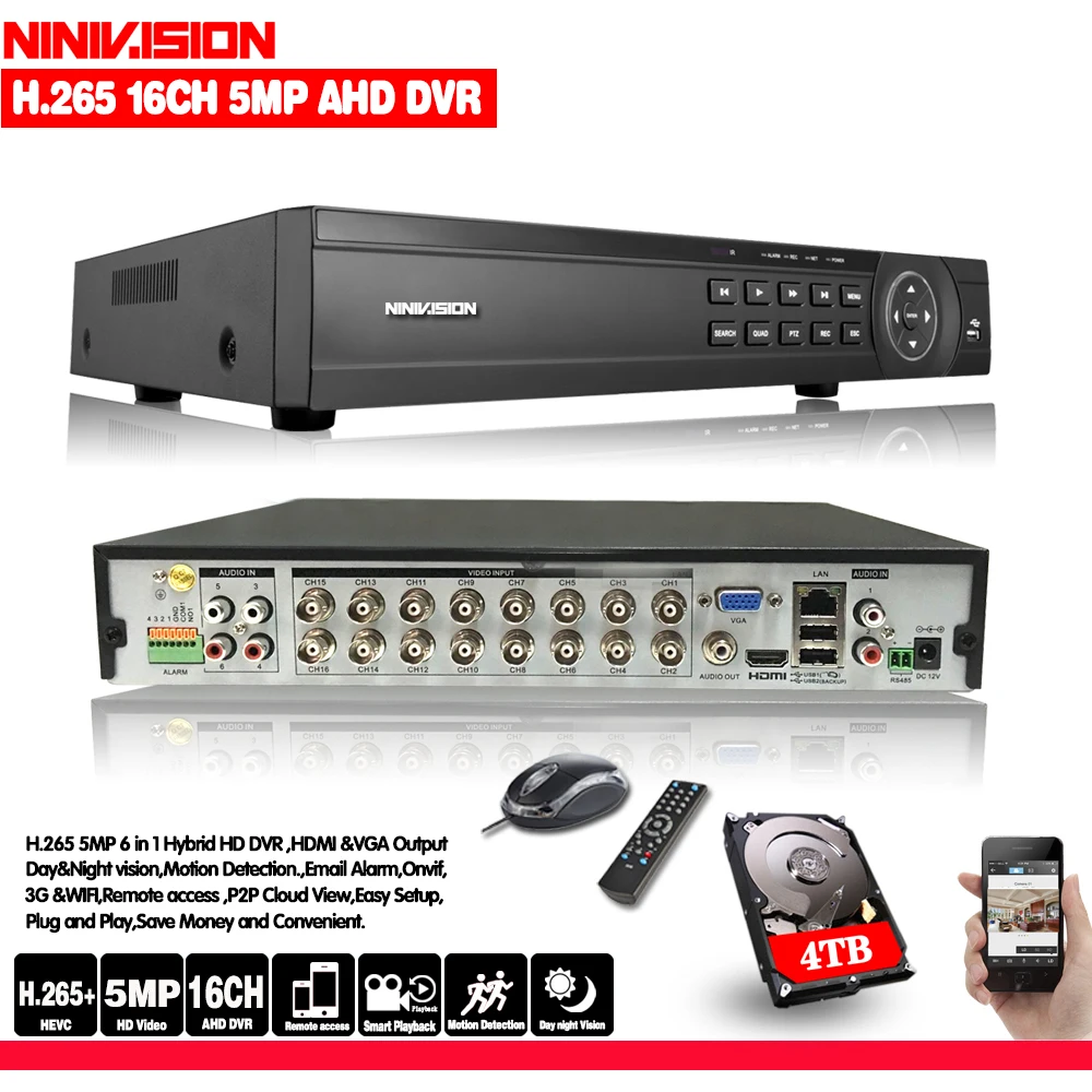 Камера видеонаблюдения 16 каналов 5 МП AHD DVR NVR гибридный 6 в 1 для 4 1080P TVI CVI CVBS IP с