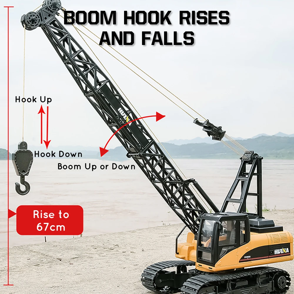 HUINA 572 1:14 RC Truck Crane 15 Channels Metal Alloy Tractor Engineering Car 2.4GHz Remote Controlled RC Crane Toys for Boys 5