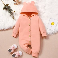 2021 Baby Girl Romper Baby Clothes Cotton Solid Single Breasted Long Sleeve Hoodies Baby Rompers Baby Girl Winter Clothes 0-18M