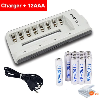 

Palo 12Pc NIMH AAA Rechargeable Battery 1.2V+8 slot Smart Charger LED display for AA AAA NIMH NICD 1.2V batteries for toys mp4
