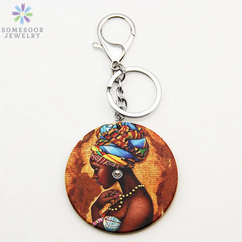 SOMESOOR напечатанный Африканский головной убор женский деревянный брелок черный