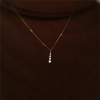 925 Sterling Silver French Simple Crystal Pendant Clavicle Chain Necklace Women Light Luxury Temperament Wedding Jewelry Gift