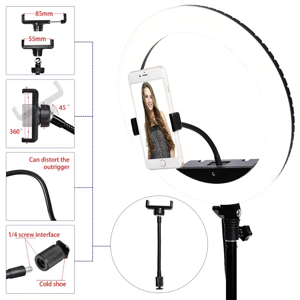  fosoto SLP-R300 LED Ring Light Photographic Lighting 3200-5600K 60W Ring Lamp With Tripod Stand For - 4000127444024