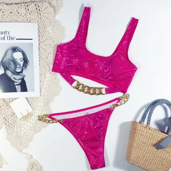 

Urifens Women Bikini Split Swimsuit Set Snakeskin Splicing Backless Bandage Swimsuit Push Up Bathing Suit Women Biquini LCS37A