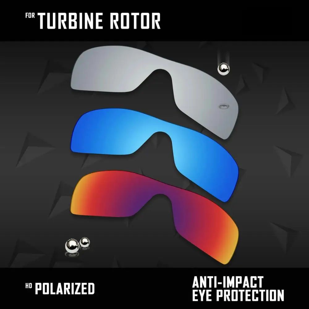 

OOWLIT 3 Pieces Polarized Sunglasses Replacement Lenses for Oakley Turbine Rotor OO9307-Silver& Midnight Sun & Ice Blue