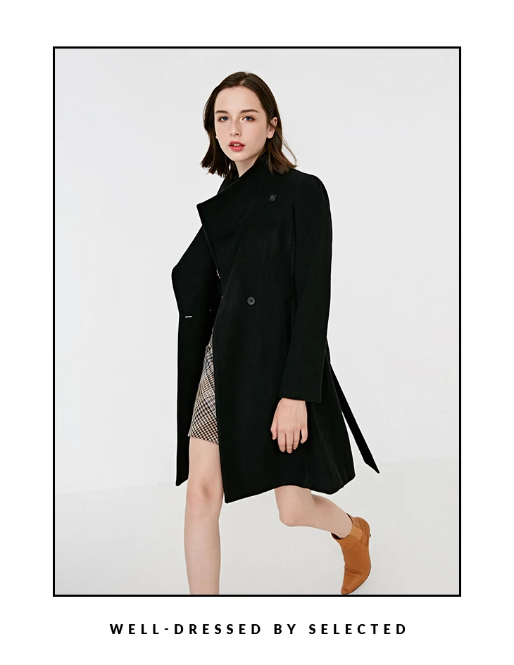 Женское шерстяное пальто средней длины на шнуровке | 418427523
