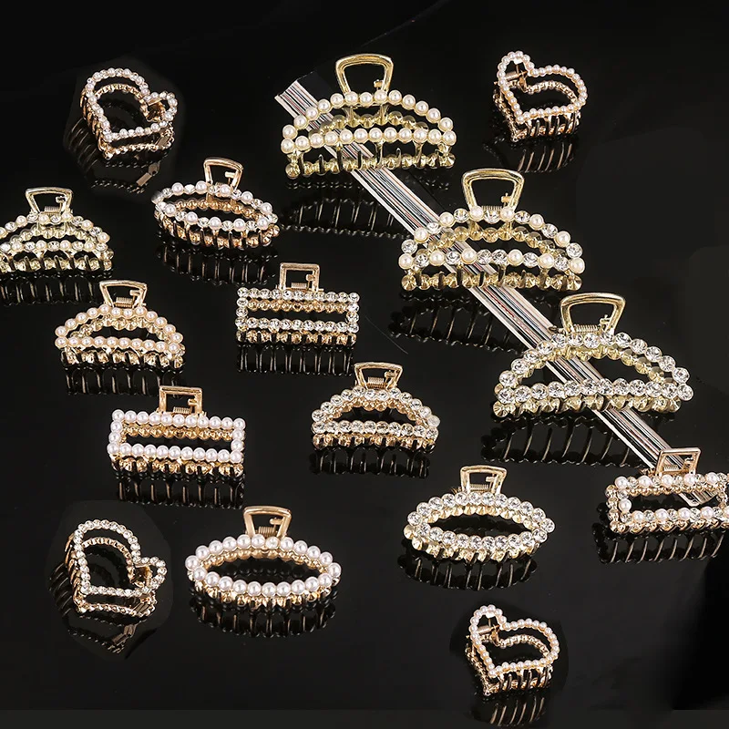 Fashion Girl Hair Claw Geometric Imitation Pearl Hairpin Crab Retro Heart Shape Crystal Clips Accessories For Women |