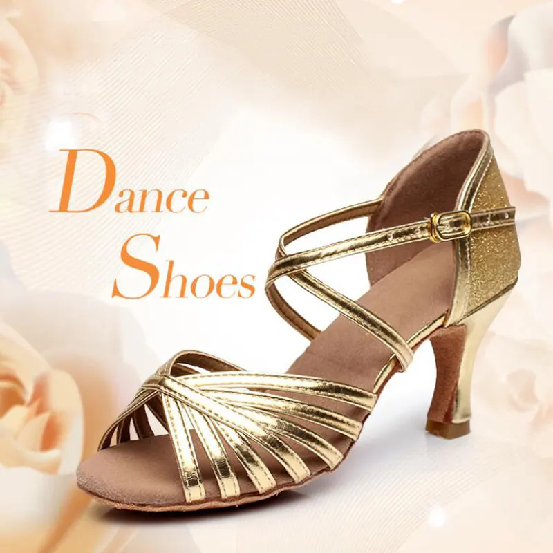 Woman's Latin Dance Shoes Girls Tango Dancing Shoes Women Ballroom Latin Shoes Ladies Outdoor Dancing Heel 5CM Gold/Silver A262