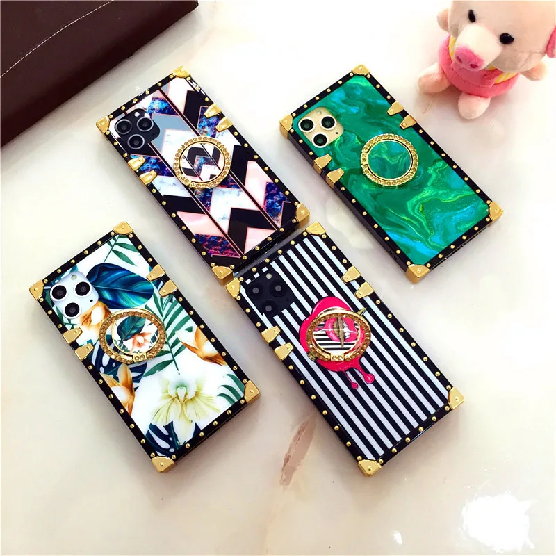 Luxury Brand Square Flower Leather Phone Case - Luxury Flower Leather Phone  Case - Aliexpress