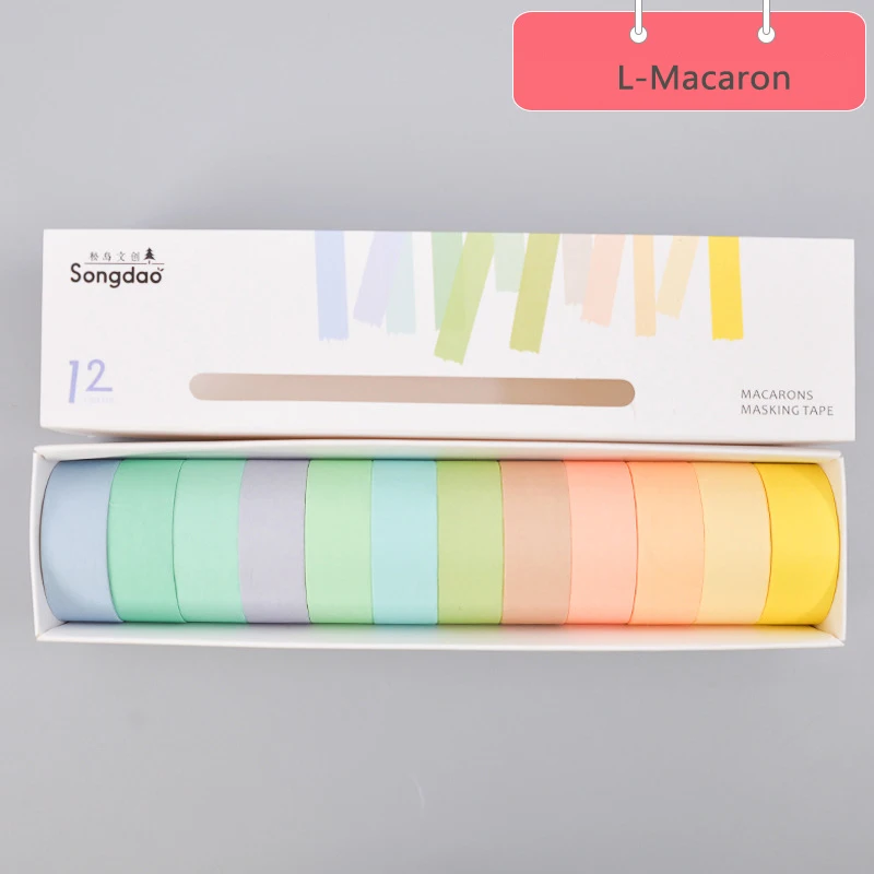 L-Macaron 5/12 шт./упаковка, однотонная Свадебная блестящая наклейка для скрапбукинга DIY, этикетка, маскирующая лента, дневник, основа, декоративная лента - Цвет: L-Macaron