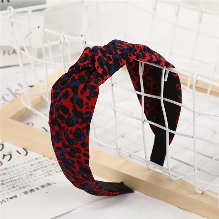 Burgundy Small dot Винтажные женские повязки для волос с леопардовым принтом, женские повязки на голову с перекрестными узелками, женские головные уборы, аксессуары для волос - Цвет: Burgundy Small dot