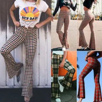 

Stock Women Fashion Elastic High Waist Long Pants Wide Leg Bell Bottom Loose Trousers Petal Pants