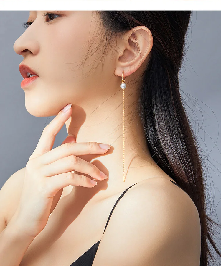 Серьги с кисточками, BISAER, модные, 925 пробы, серебряные, длинная цепочка, серьги-гвоздики с кисточками, женские, Пресноводный Жемчуг, роскошные ювелирные изделия EFE325