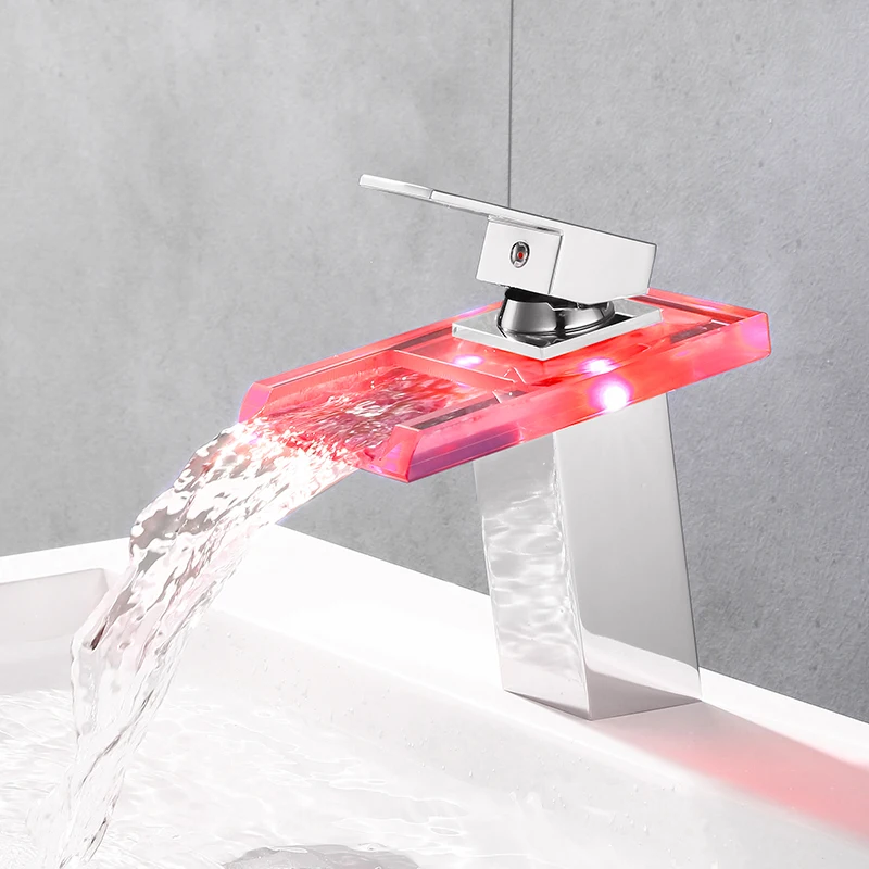 Bathroom Faucet Basin Faucet LED Waterfall Brass Cold Hot Mixer Tap Deck Mounted Sink Mixer Crane basin faucet bathroom faucet
