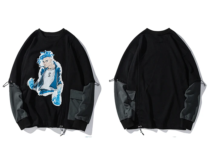 AELFRIC Funny Cool Boy Print Sweatshirts Streetwear Mens Hip Hop Harajuku Patchwork Long Sleeve Fashion Casual Cotton Tops