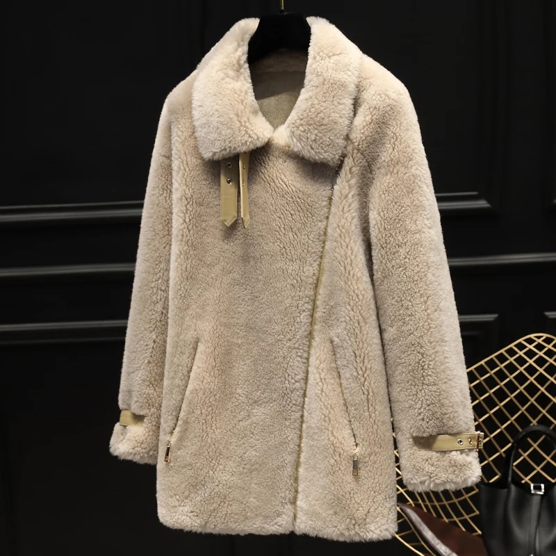 

Real Fur Coat Female Wool Jacket Korean Vintage Autumn Winter Coat Women Clothes 2019 Sheep Shearling Tops Suede Lining ZT3924