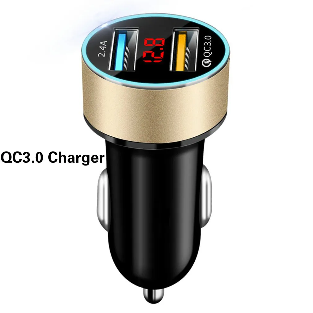 Gold QC3.0 Charger QC 3,0 3.1A 3.4A Dual USB Автомобильное зарядное устройство металл Быстрая зарядка 3,0 быстрое зарядное устройство для автомобиля USB ЗУ для мобильного телефона для iPhone X Xiaomi 9 - Тип штекера: Gold QC3.0 Charger