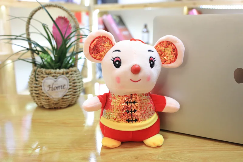 Год талисман крысы плюшевая игрушка Lucky mouse в костюме Тан подвеска Высокое качество подвесная Deacoration Новогодний подарок для детей