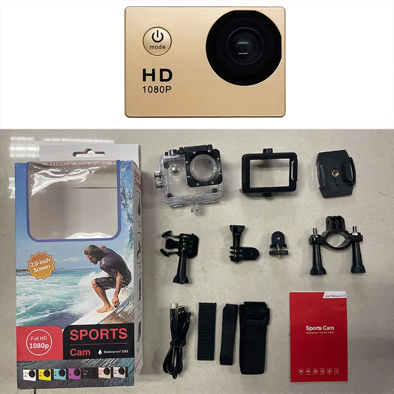 gold 1080P Спортивная камера HD 4 K/30fps Экшн камера для спорта на открытом воздухе велосипеды мотоцикл Альпинизм парашют для экстремальных видов спорта - Цвет: gold