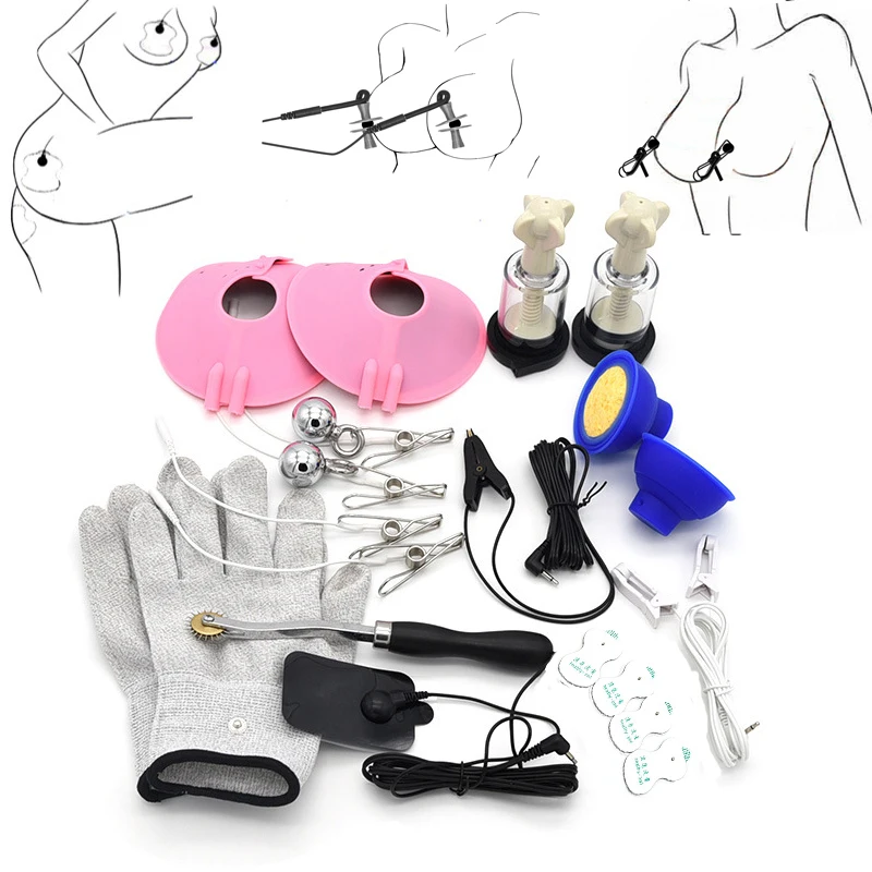 Electric Shock Nipple Clamps Clitoris Clip Stimulator Breast Flirting Toys Gloves Massage Electro Sex Accessory Toys For Couples