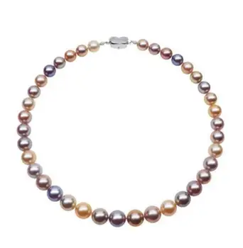 

Jewelry Pearl Necklace 9-10mm round south sea white pink multicolor pearl necklace 38inch 925s Free Shipping