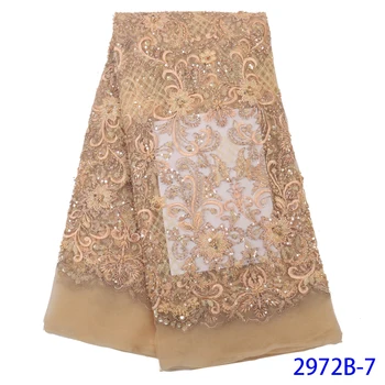 

Nigerian Gold Lace Fabrics For Wedding 2019 African Tulle Lace Fabric 3D Flower Lace Wedding Dresses QF2972B-1