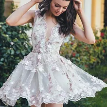 8th grade вечерние белые 3D Цветы сексуальные глубокий v-образный вырез без рукавов Короткие очаровательные высокое качество свадебные в магазине встречи выпускников