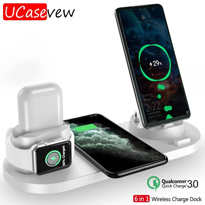Беспроводная док станция 10 Вт для быстрой зарядки iPhone 11 X Xs 8 Airpods Pro Samsung Apple Watch 5 4 3