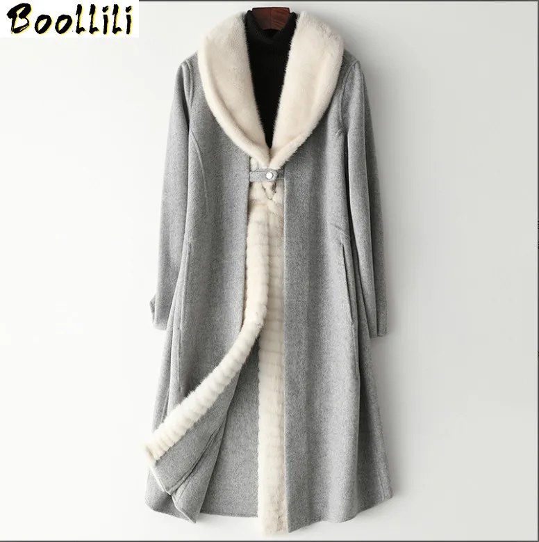 

Boollili Women's Fur Coat Winter Jacket Women Natural Mink Fur Collar Wool Coat Female Double Side Woolen Coats Korean Jackets