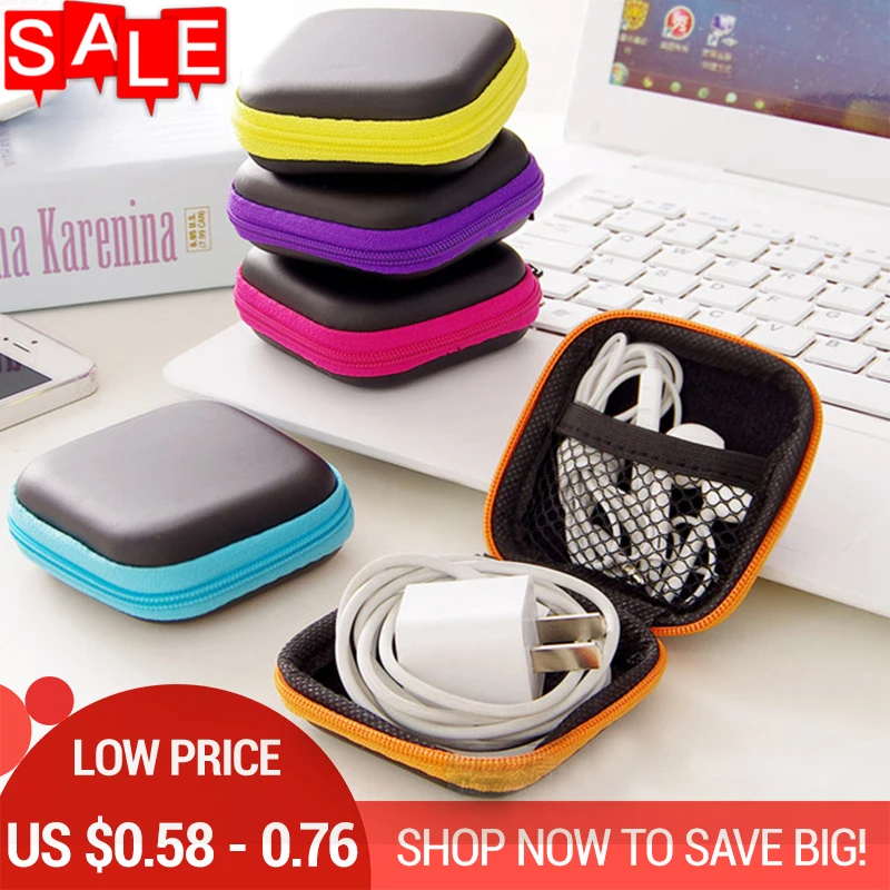 

Hot Mini Zipper Hard Headphone Case PU Leather Earphone Storage Bag Protective USB Cable Organizer, Portable Earbuds Pouch box
